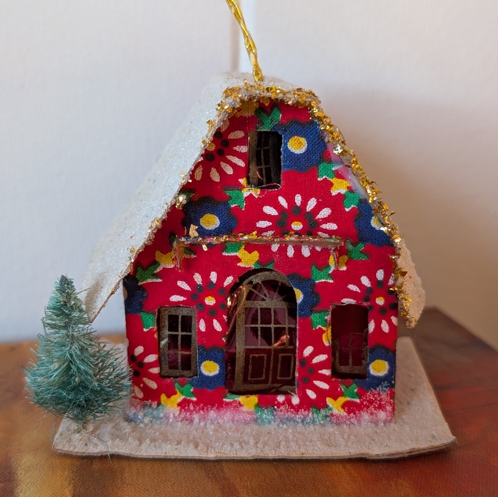 Festive Putz Vintage Red Holiday House Ornament